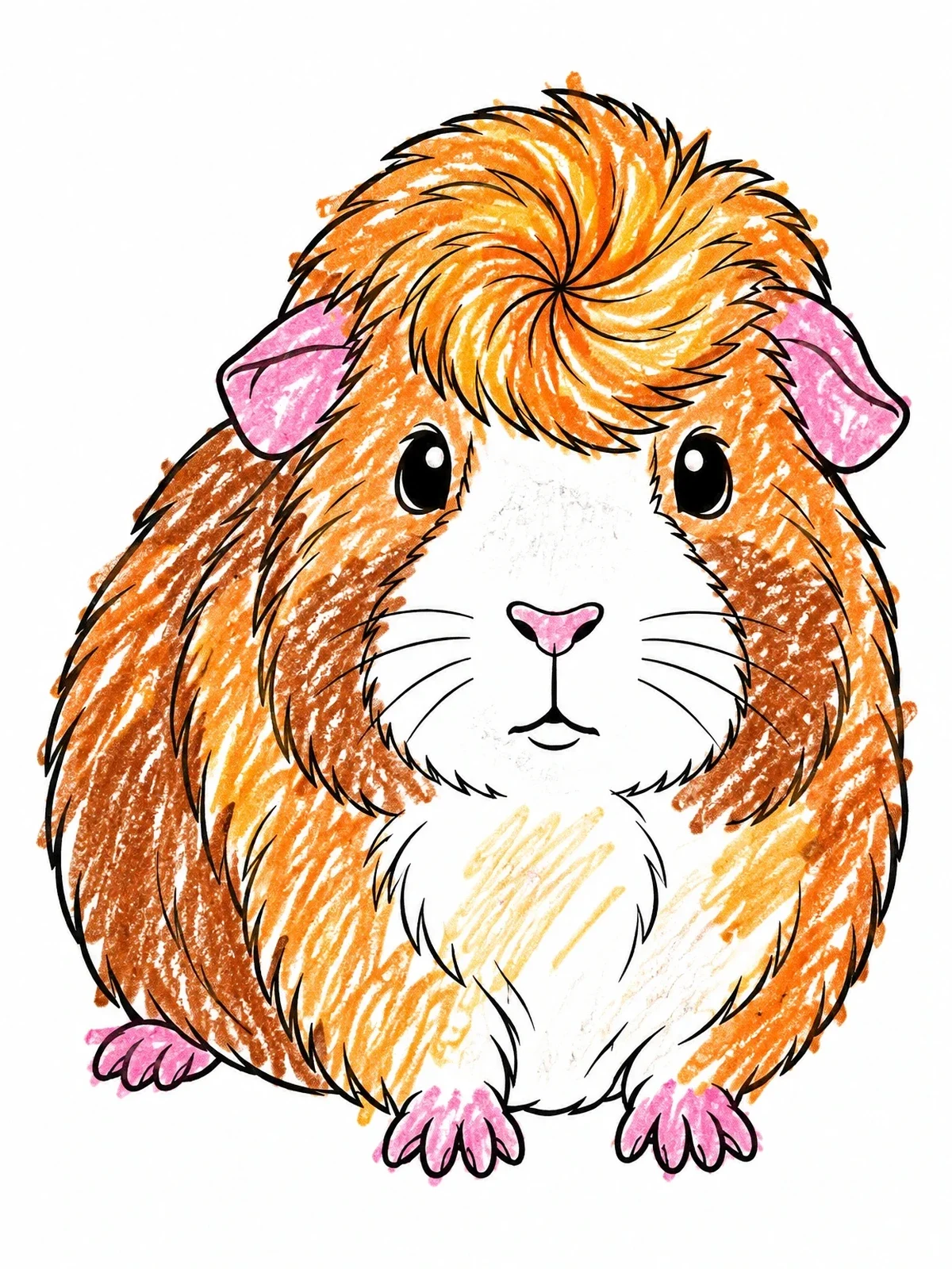 Colored example of the Fluffy Crested Guinea Pig coloring page