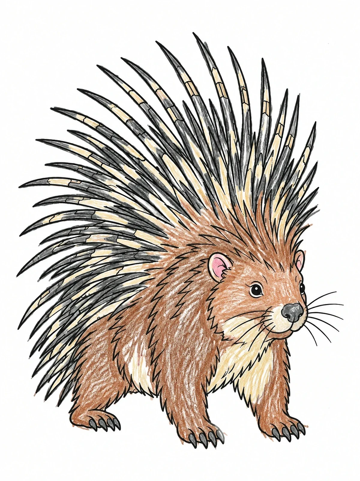 Colored example of the Crested Porcupine With Raised Quills coloring page