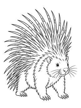 A detailed porcupine coloring page showing sharp defensive quills and a cute face.