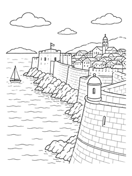 Free printable Dubrovnik Seaside City Walls coloring page