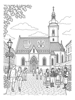 Visitors enjoy St. Mark's Church in this detailed croatia coloring page.
