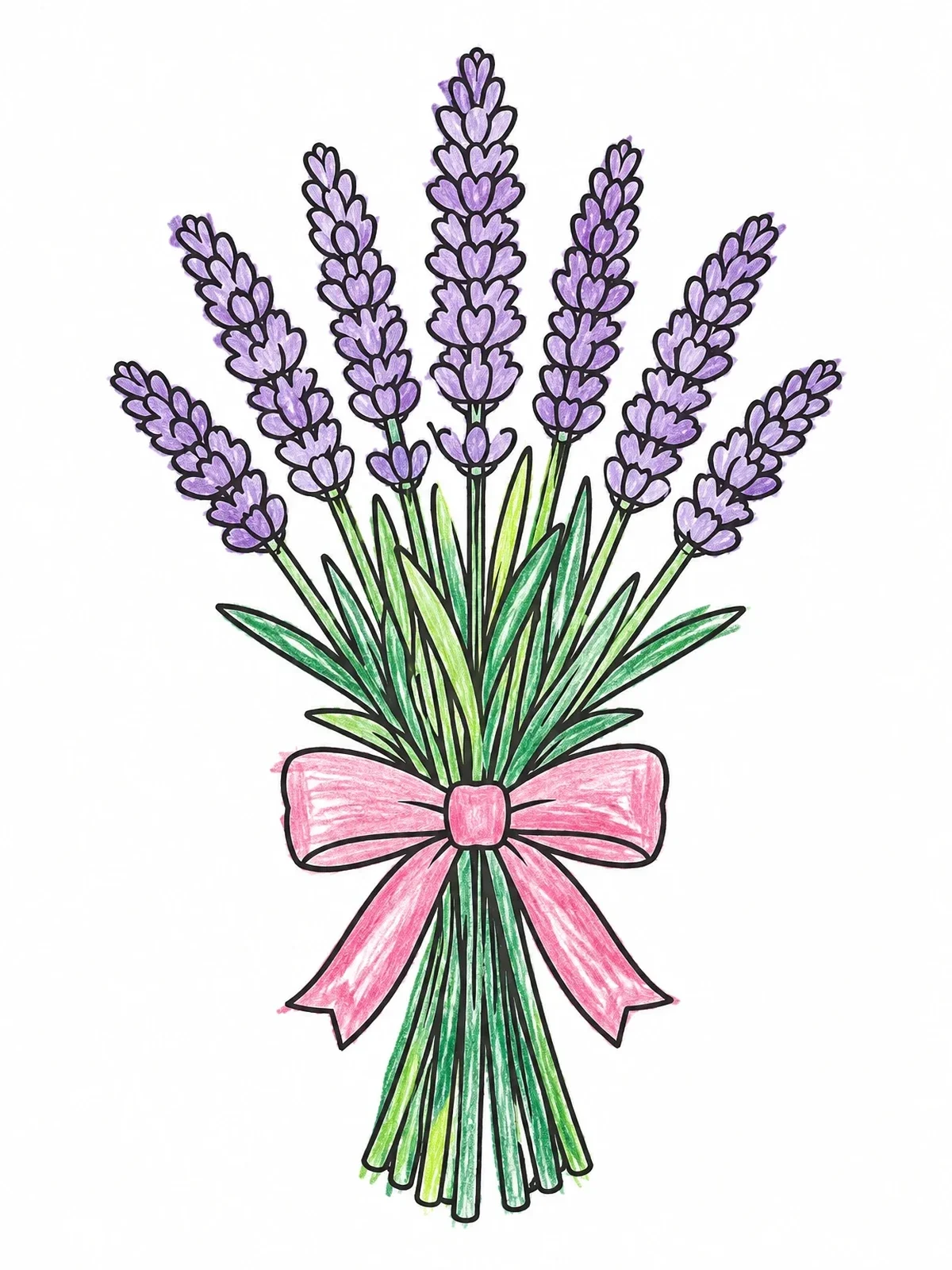 Colored example of the Sweet Lavender Bouquet With Ribbon coloring page