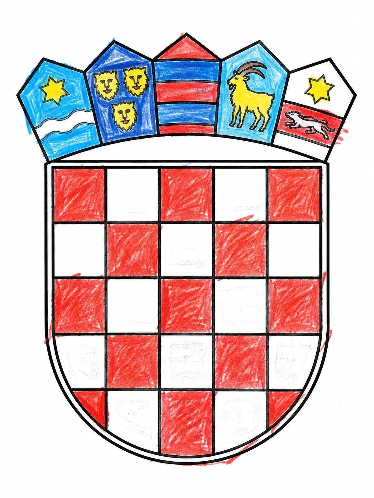 Colored example of the Croatian Coat Of Arms Line Art coloring page