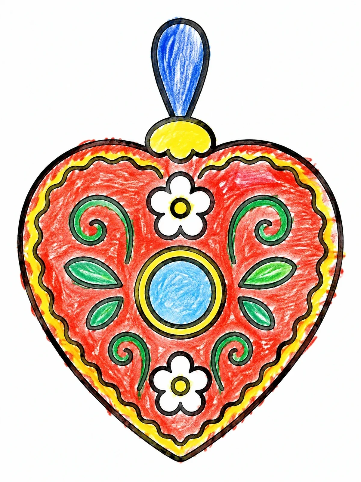 Colored example of the Croatian Licitar Heart Ornament coloring page