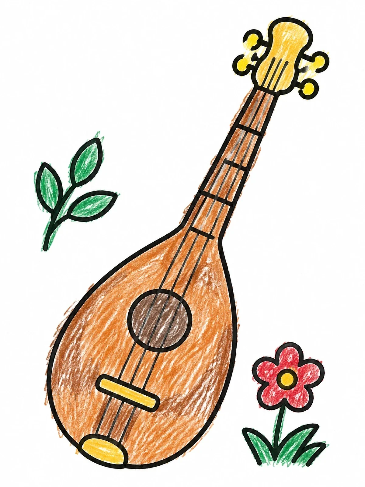 Colored example of the Traditional Croatian Tamburica Instrument coloring page