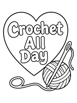 Free printable Crochet All Day Heart And Yarn coloring page