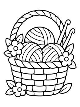 Free printable Cozy Yarn Basket And Hooks coloring page