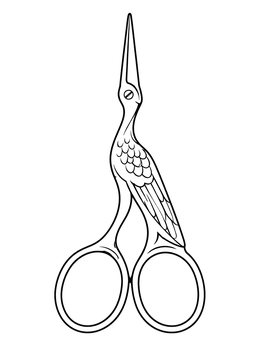 Free printable Vintage Stork Embroidery Scissors coloring page