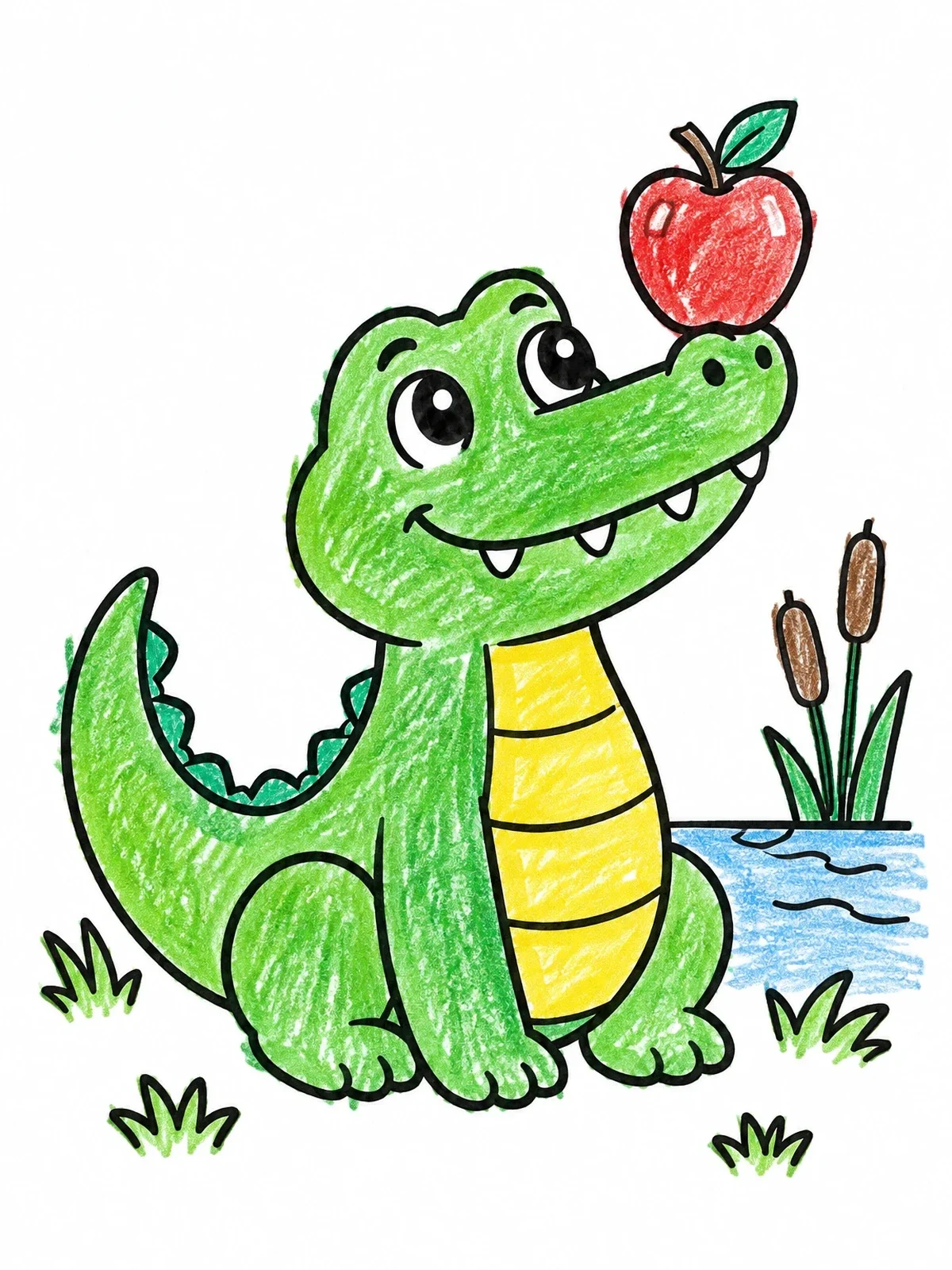 Colored example of the Crocodile Balancing An Apple coloring page