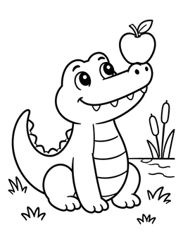 Free printable Crocodile Balancing An Apple coloring page