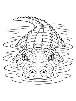 A realistic crocodile coloring page showing its textured head and back emerging from rippling water.