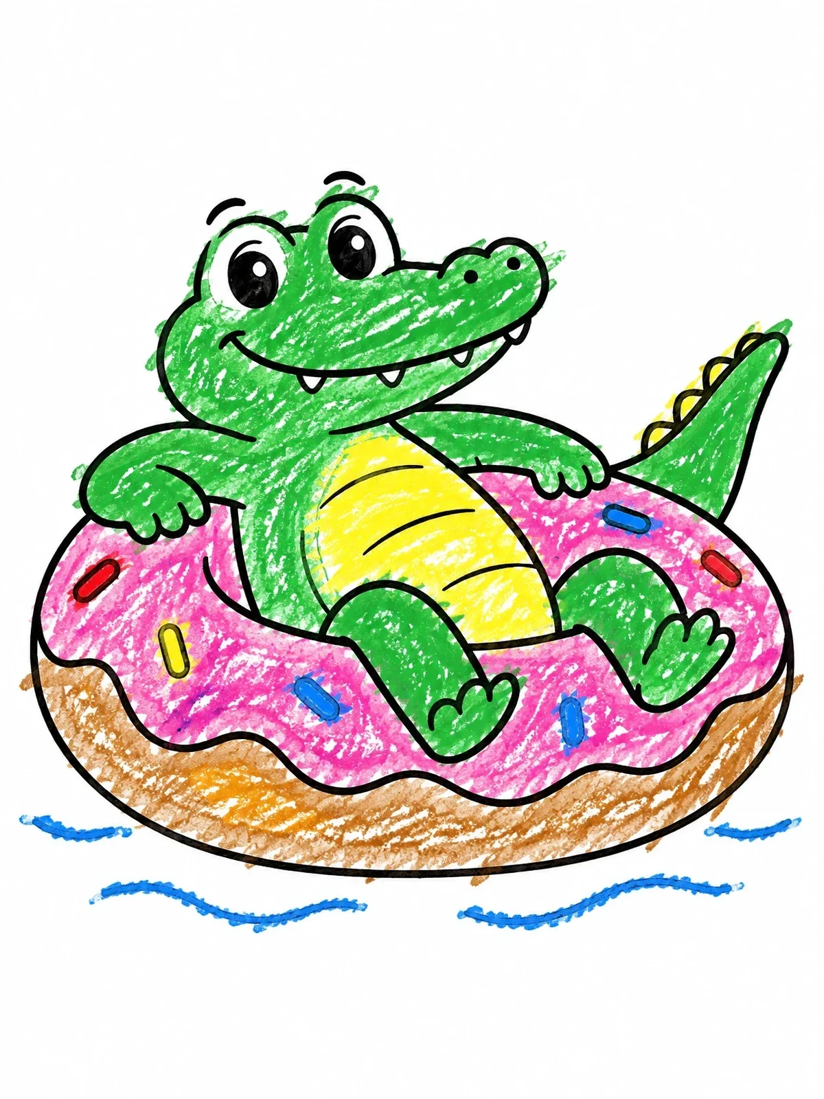 Colored example of the Happy Crocodile In Donut Float coloring page