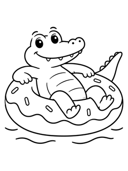 Free printable Happy Crocodile In Donut Float coloring page