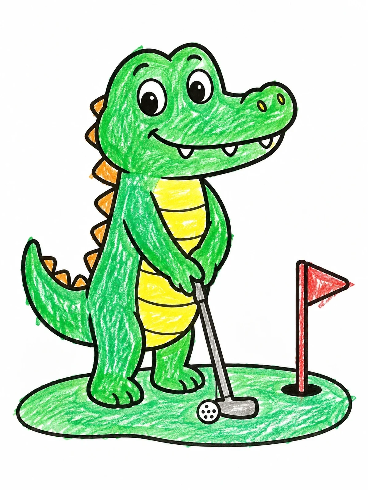Colored example of the Crocodile Playing Mini Golf coloring page