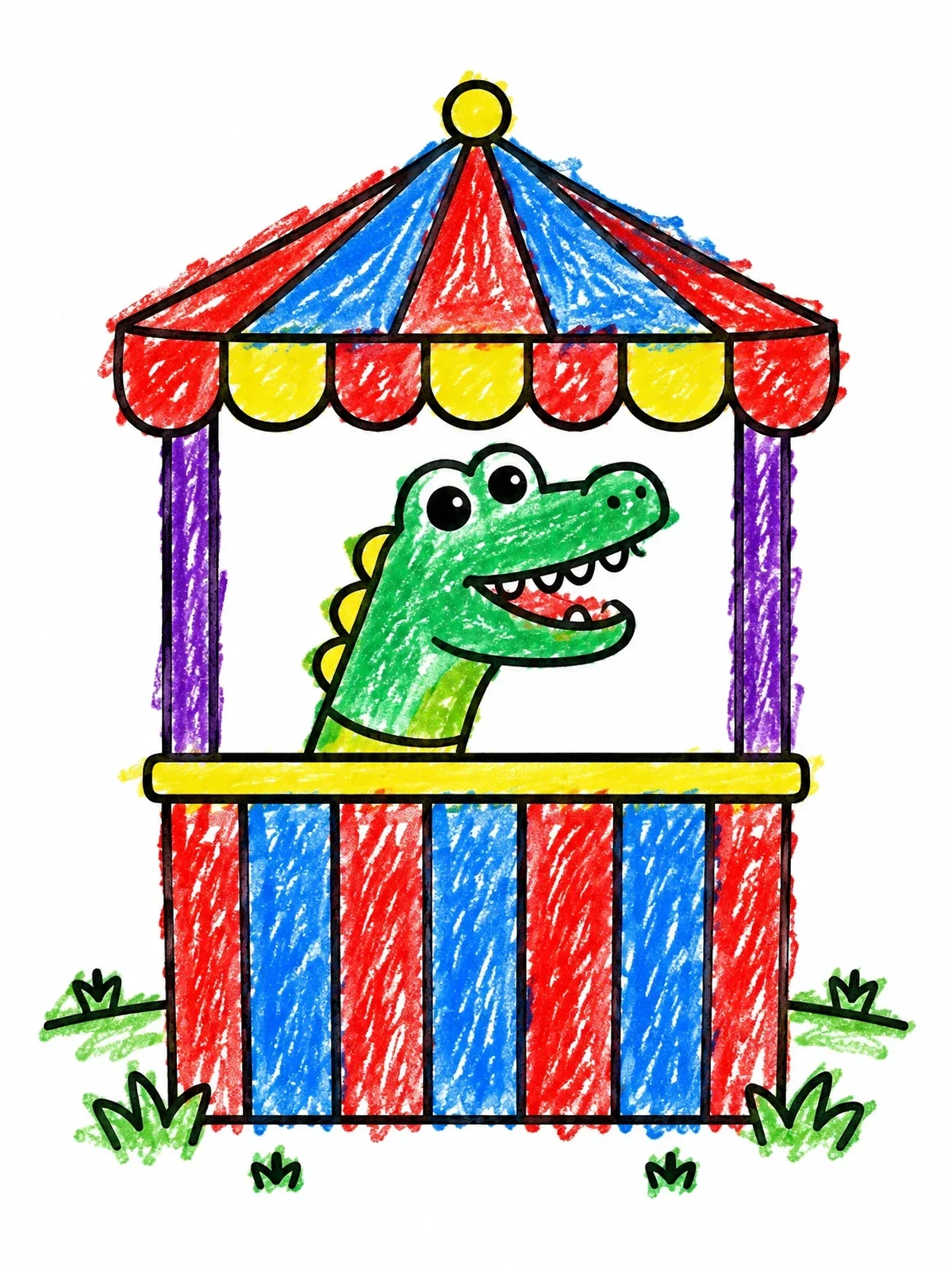 Colored example of the Crocodile Puppet In A Booth coloring page