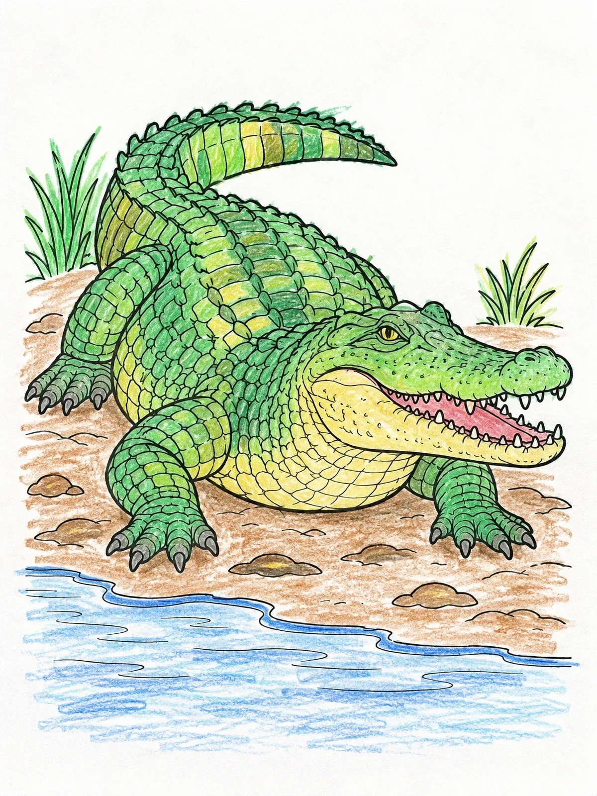 Colored example of the Crocodile Resting On Riverbank coloring page