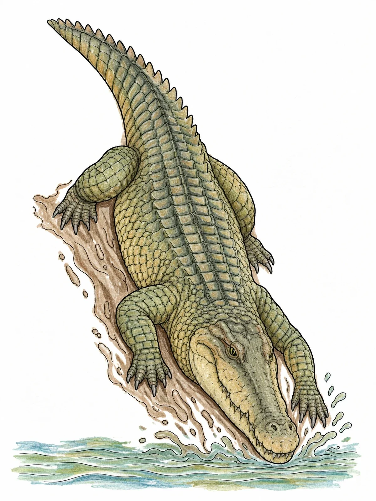 Colored example of the Crocodile Sliding Into Water coloring page