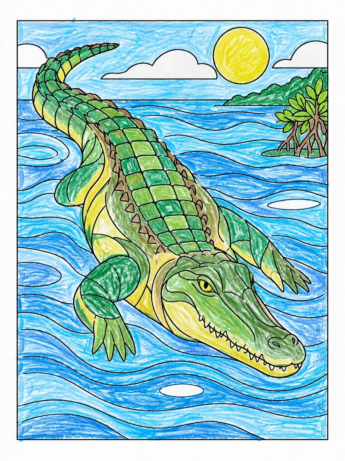 Colored example of the Crocodile Swimming In Coastal Waters coloring page