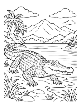 Crocodile by the Tropical Riverbank coloring page