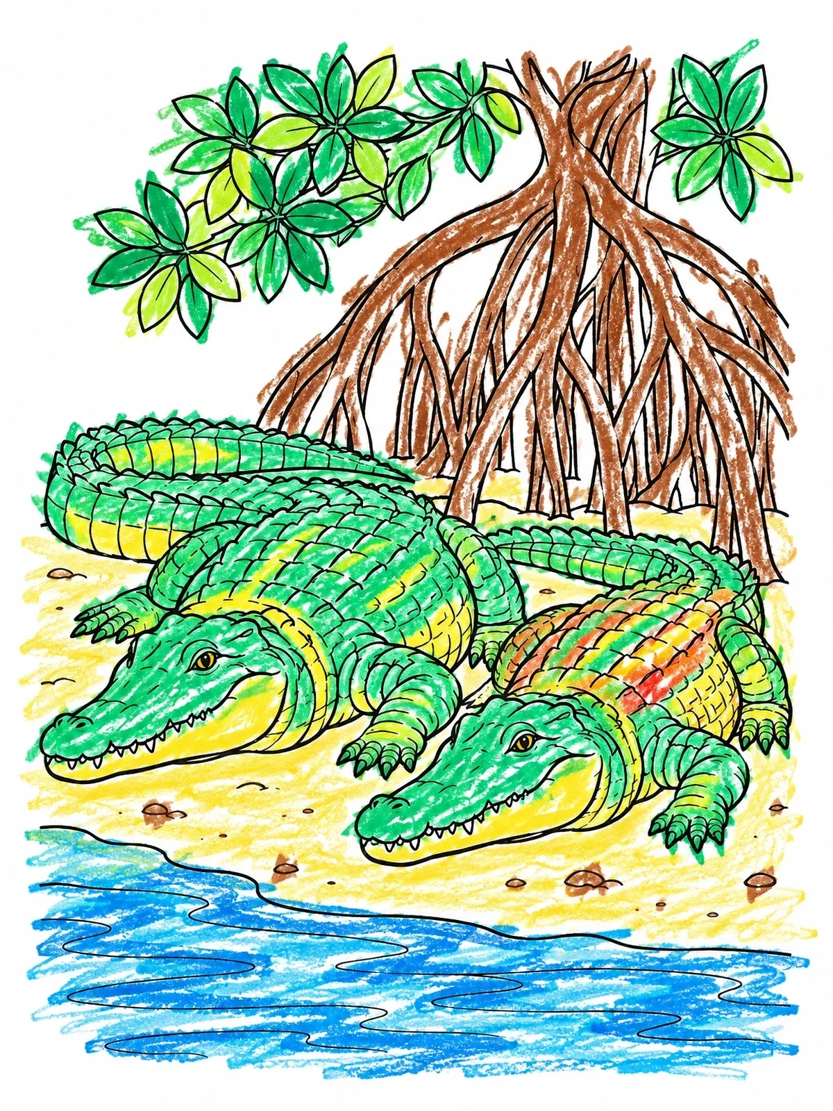 Colored example of the Crocodiles Resting Under Mangrove Tree coloring page