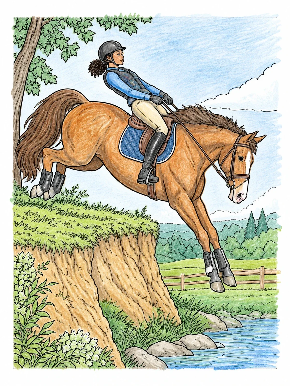 Colored example of the Cross Country Bank Drop Jump coloring page