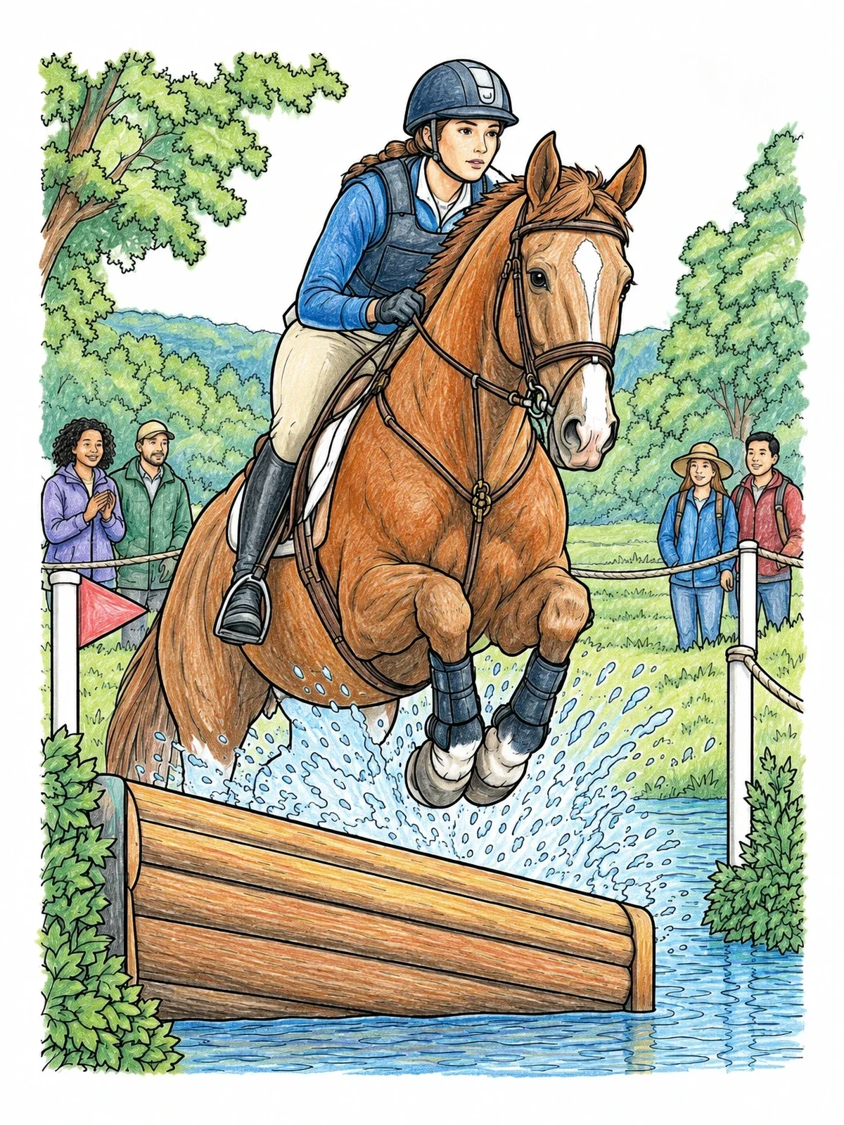 Colored example of the Cross Country Equestrian Water Jump coloring page