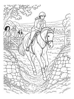 Free printable Equestrian Jumping Into A Sunken Road coloring page