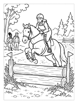 Free printable Horse Jumping Over Wooden Log Obstacle coloring page