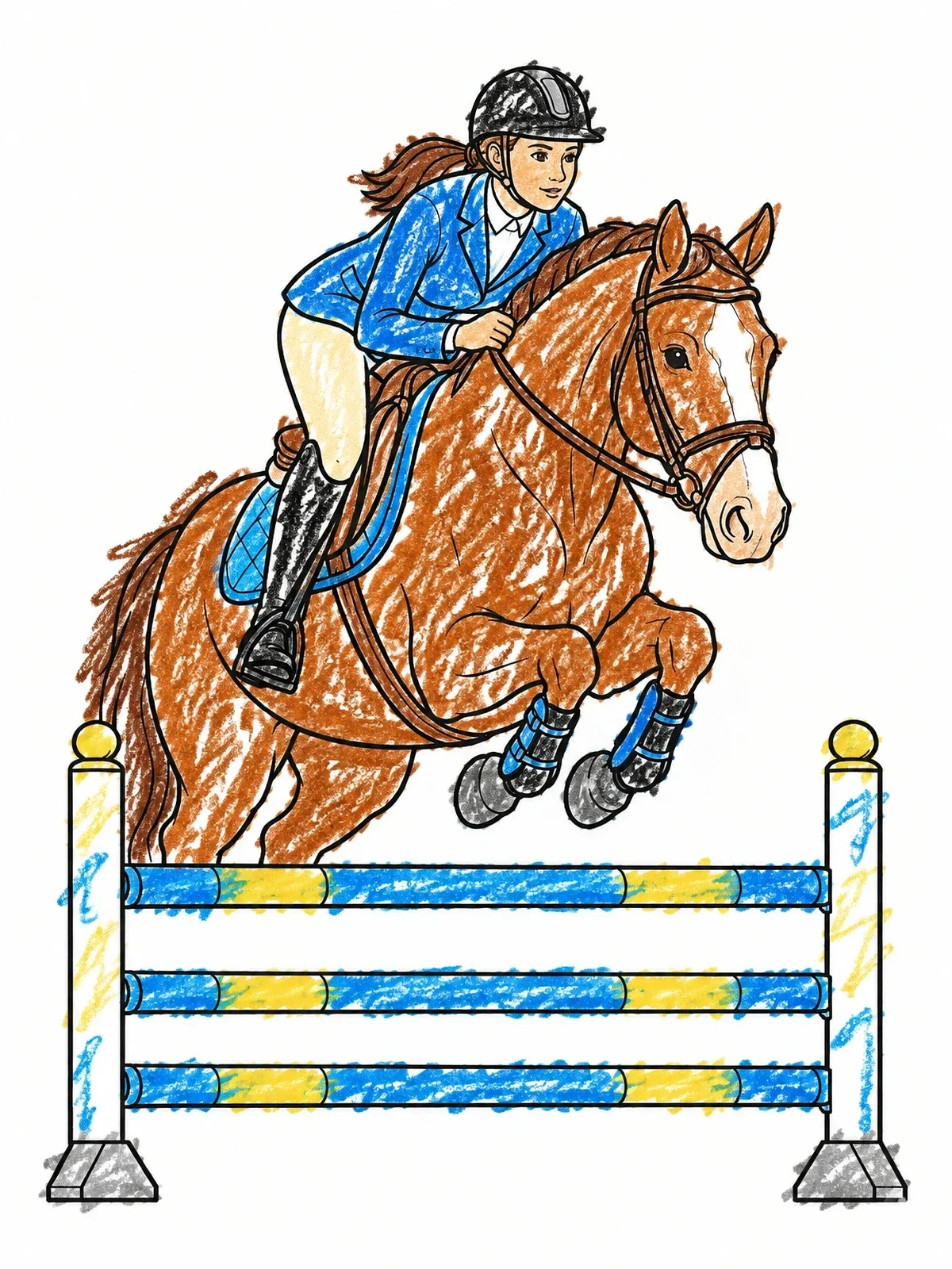 Colored example of the Show Jumper Clearing Fence coloring page