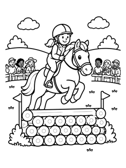 Free printable Horse Jumping Over A Log Fence coloring page