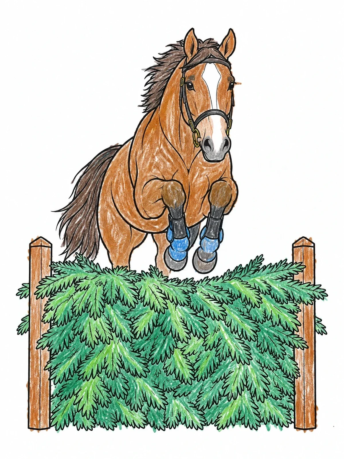 Colored example of the Horse Leaping Over Brush Fence coloring page