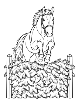 Free printable Horse Leaping Over Brush Fence coloring page