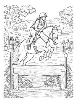 Free printable Cross Country Horse Clearing Log Fence coloring page