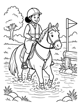 Free printable Rider Splashing Through Water Jump coloring page