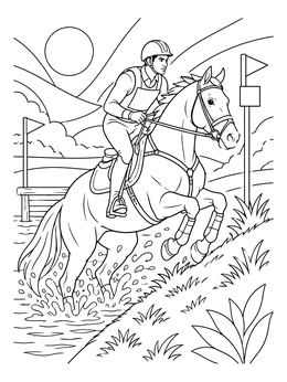 Free printable Cross Country Horse Galloping From Water coloring page