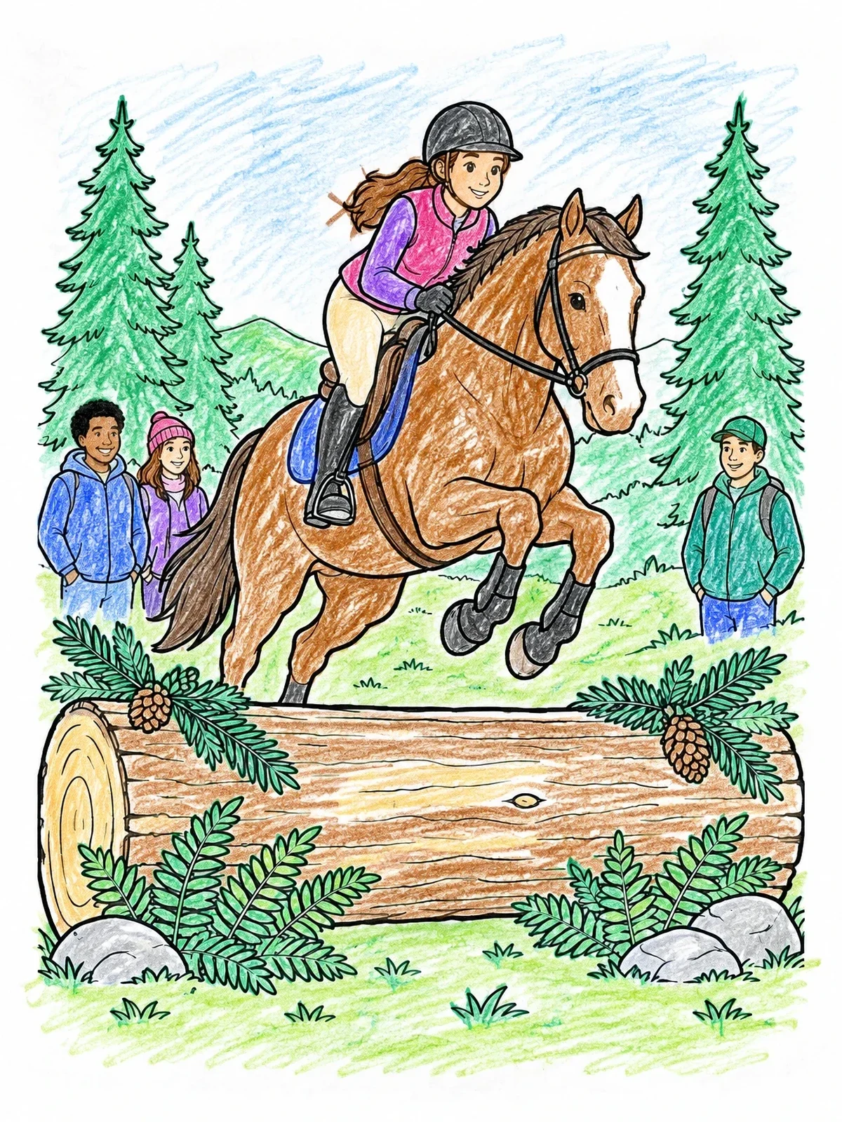 Colored example of the Young Rider Jumping Log Fence coloring page