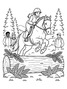 Free printable Young Rider Jumping Log Fence coloring page