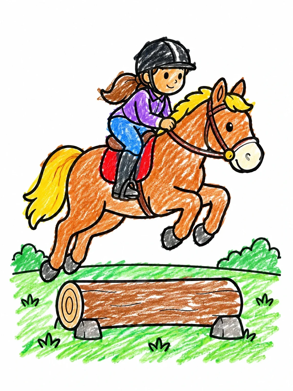 Colored example of the Young Rider Leaping Over Log coloring page