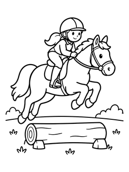 Free printable Young Rider Leaping Over Log coloring page