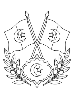 Free printable Crossed Algerian Flags And Olive Wreath coloring page