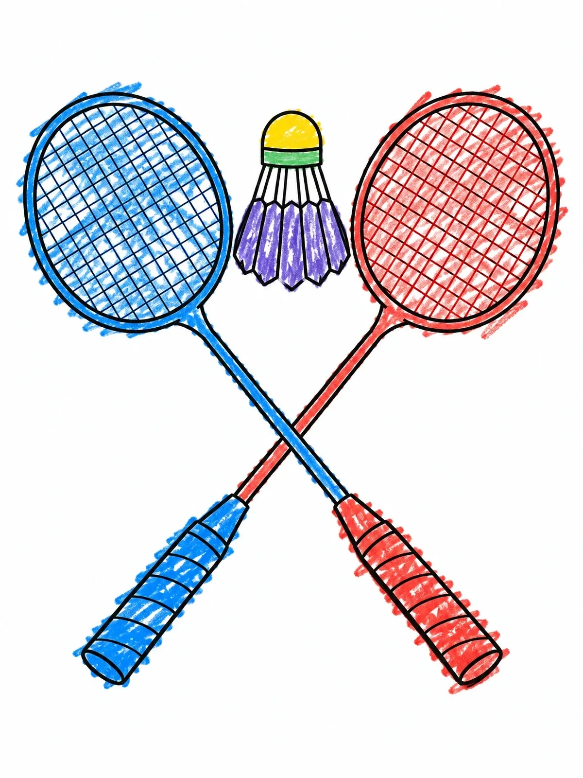 Colored example of the Crossed Badminton Rackets And Shuttlecock coloring page