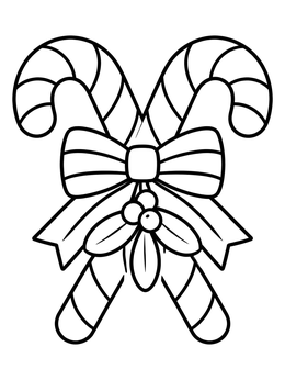 Free printable Crossed Candy Canes With Mistletoe coloring page