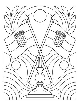 Crossed national banners set in an ornamental frame on this croatia coloring page.