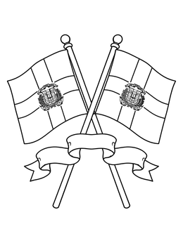 Free printable Crossed Dominican Republic Flags With Ribbon coloring page
