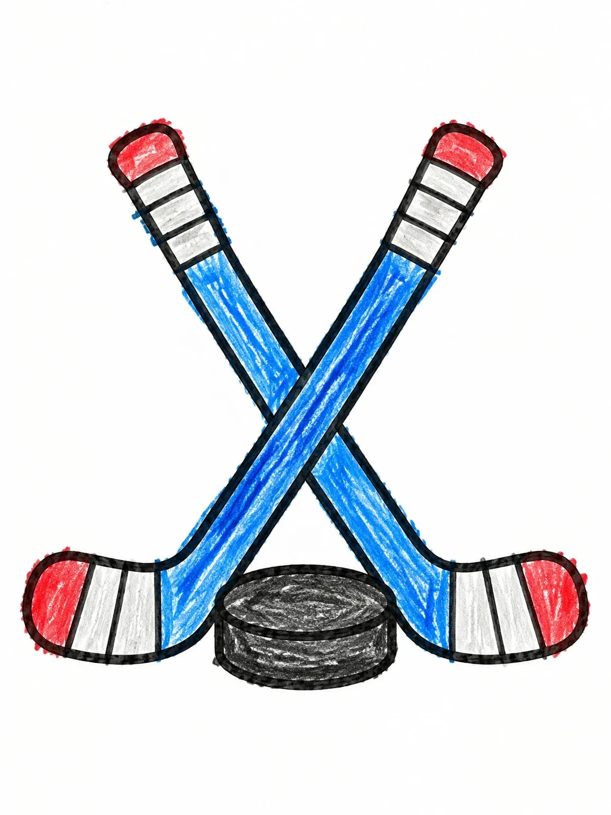Colored example of the Crossed Hockey Sticks And Puck coloring page