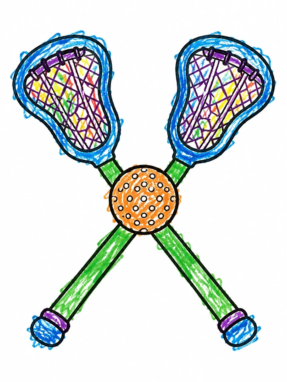 Colored example of the Crossed Lacrosse Sticks And Ball coloring page