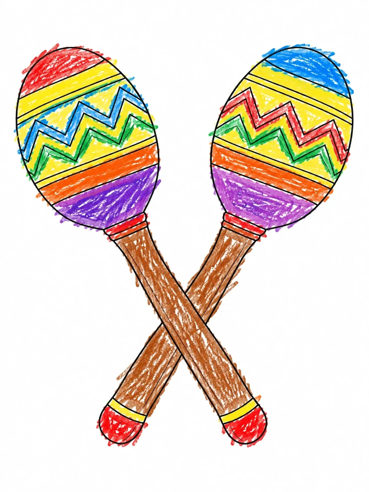 Colored example of the Crossed Maracas With Zigzag Patterns coloring page
