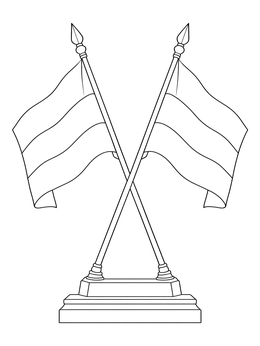 Two crossed tricolor banners on a display stand in a russia coloring page.