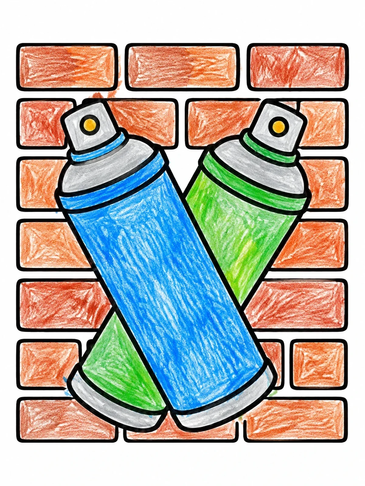 Colored example of the Crossed Spray Paint Cans coloring page