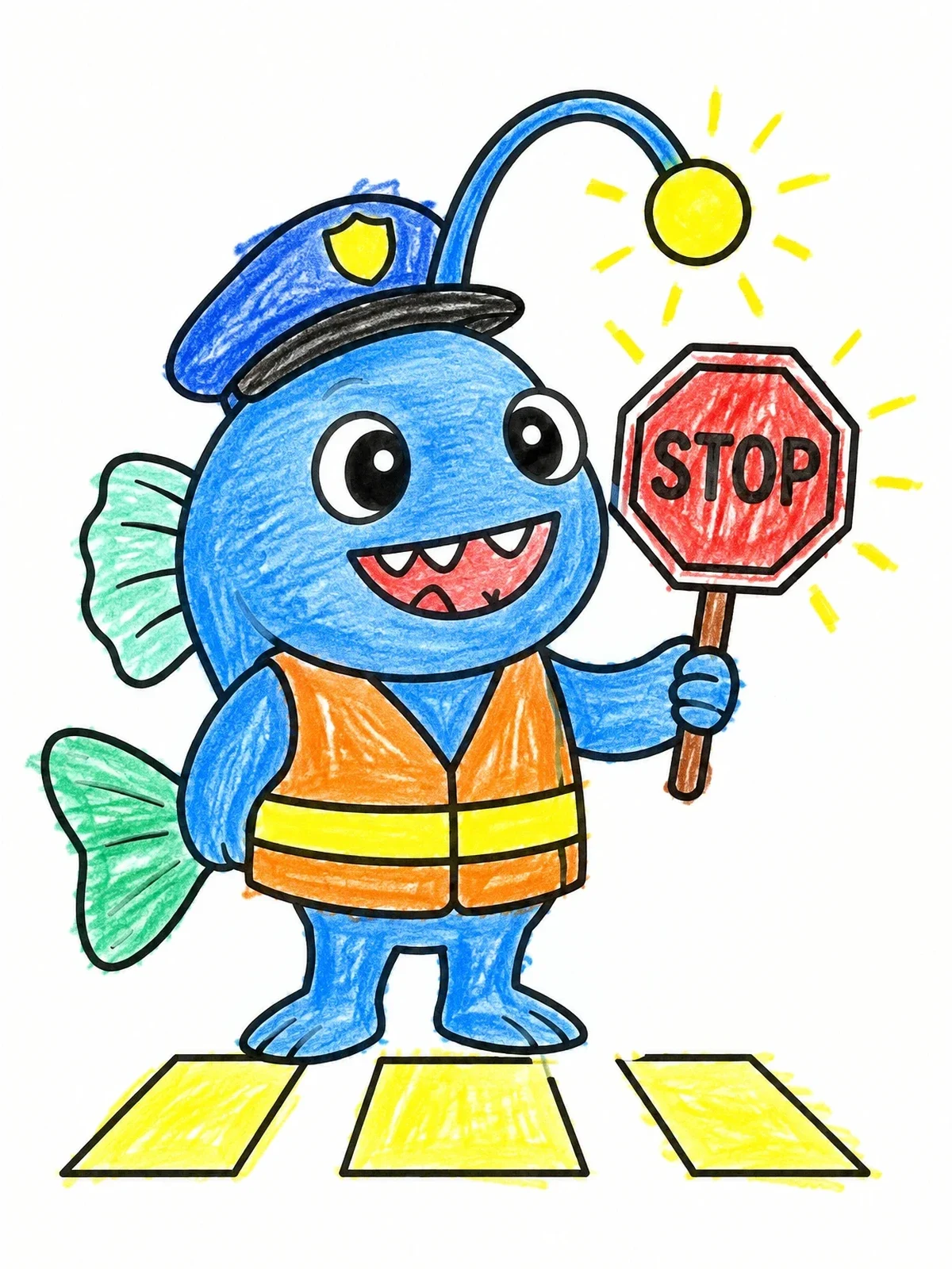 Colored example of the Crossing Guard Anglerfish With Stop Sign coloring page